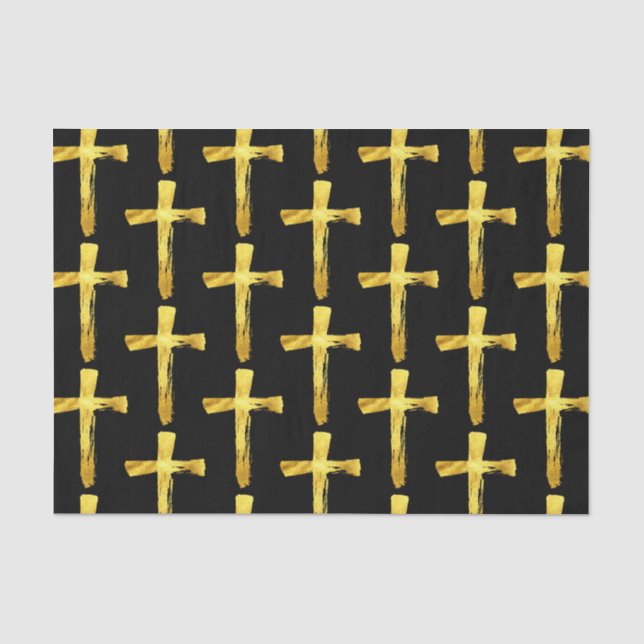 Gold Brush Cross - Christian Religious Crucifix Tissue Paper (Front)