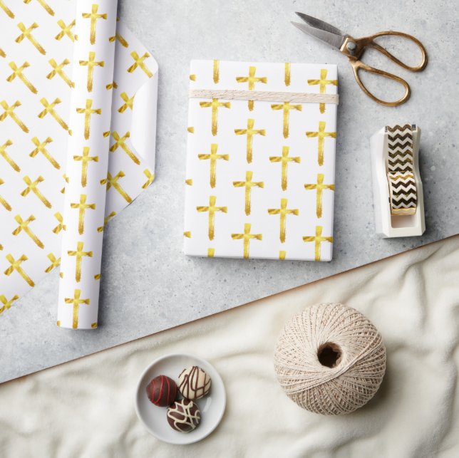 Gold Brush Cross - Christian Religious Crucifix Wrapping Paper (Crafts)