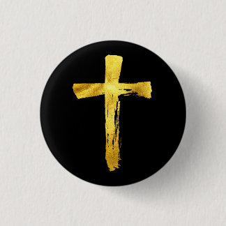 Gold Brush Cross - Modern Bold Artistic Crucifix Button