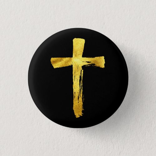 Gold Brush Cross _ Modern Bold Artistic Crucifix Button
