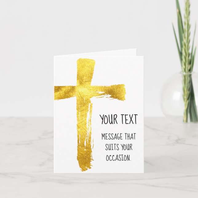 Gold Brush Cross - Modern Christian Crucifix Holiday Card (Front)