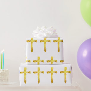 Gold Brush Cross - Modern Christian Crucifix Wrapping Paper