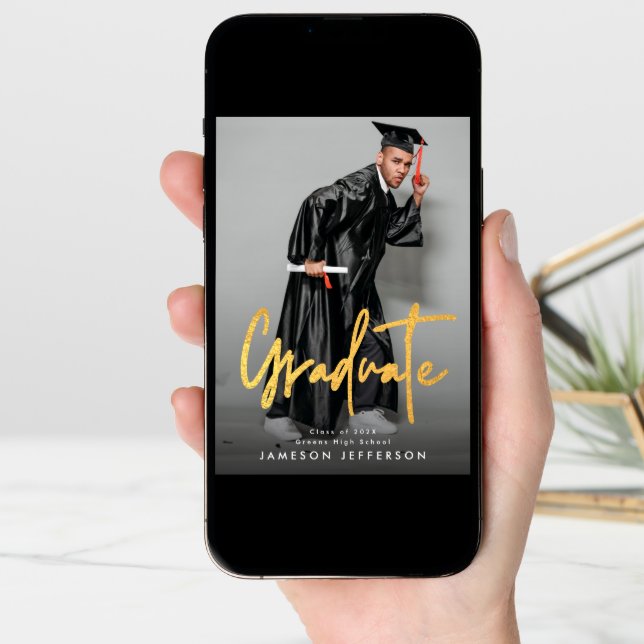 Gold Brush Graduation Photo Graduate Announcement (Front Digital)