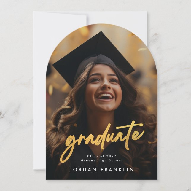 gold brush High School Graduate Photo announcement (Front)