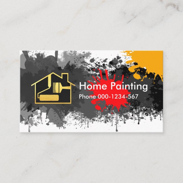 Gold Brush Home Paint Splatters Business Card (Front)