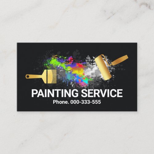 Gold Brush Paint Splatter Wall Business Card