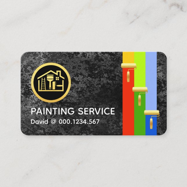 Gold Brush Painting Paint Stripes On Grey Grunge Business Card (Front)