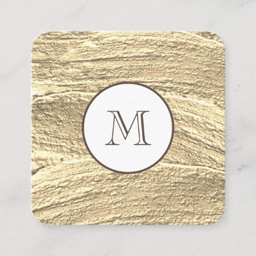 Gold brush rounded frame monogram square business card