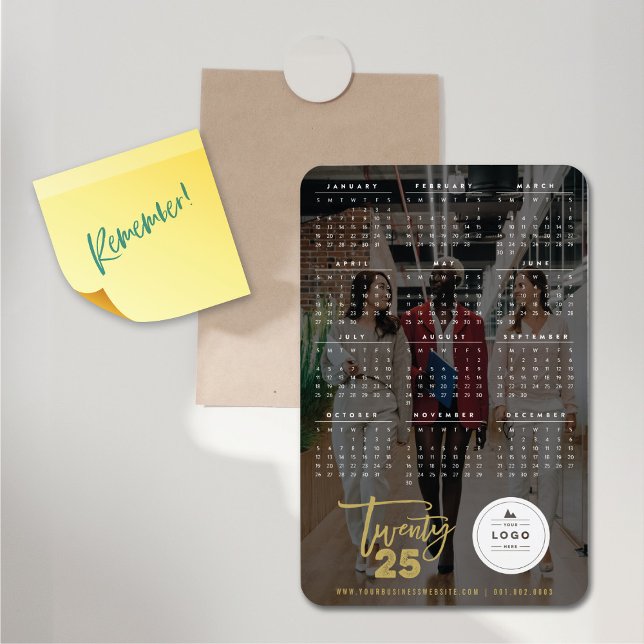 Gold Brush Script 2025 Calendar Photo New Year Magnet (Modern Brush Script 2025 Calendar Holiday Photo Flexible Magnet @ fat_fa_tin)