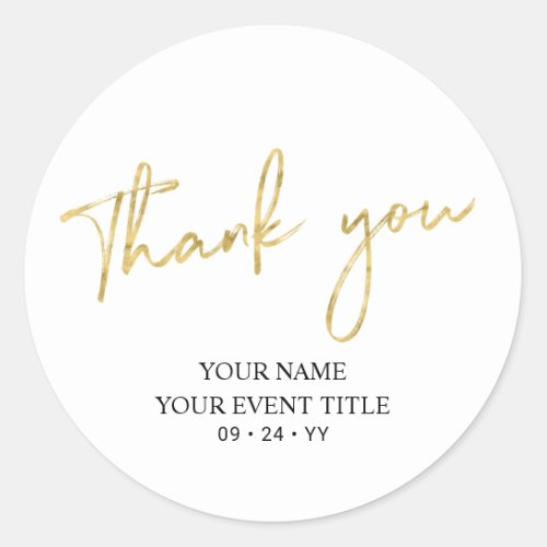 Gold Brush Script Birthday Party Thank you Favor Classic Round Sticker