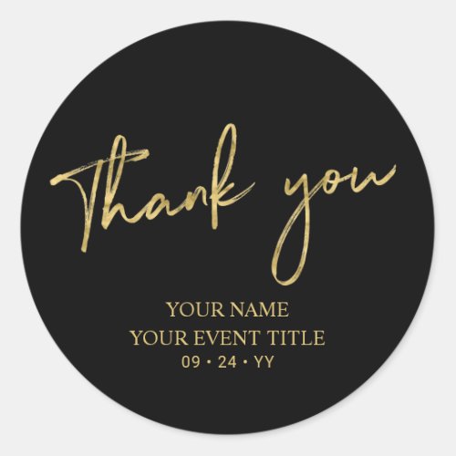 Gold Brush Script Birthday Party Thank you Favor Classic Round Sticker