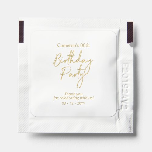 Gold Brush Script Birthday Party Thank you Hand Sanitizer Packet