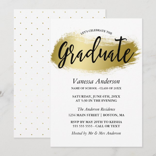 Gold Brush Stroke Graduation Party Invitation (Front/Back)