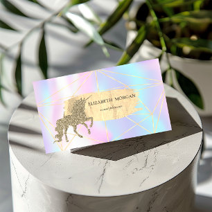 Gold Brush Stroke,Lines,Unicorn Holographic Business Card