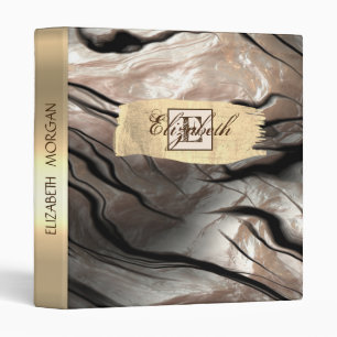 Gold Brush Stroke,Marble, Monogram -Personalized 3 Ring Binder