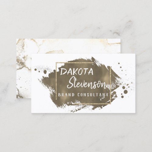 Gold Brush Stroke  Modern Script Splatter Chic Business Card