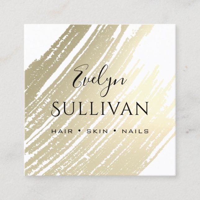 Gold Brush Stroke Square Business Card (Front)