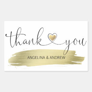 Gold Brush Stroke Thank You Wedding Rectangular Sticker