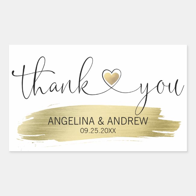 Gold Brush Stroke Thank You Wedding Rectangular Sticker