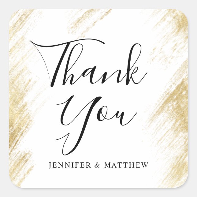 Gold Brush Stroke Wedding Favor Square Sticker (Front)