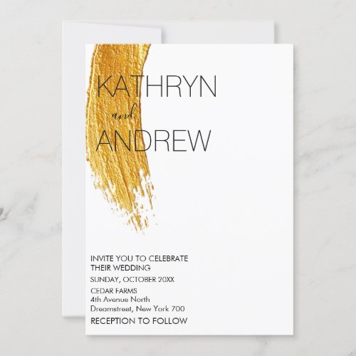 Gold Brush Stroke Wedding Invitation