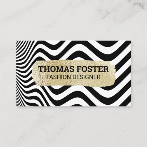 Gold Brushed  Abstract Wave Stripes Business Card