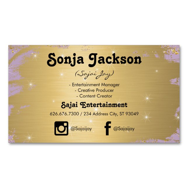 Gold Brushed and Purple with Sparkle Business Card Magnet (Front)