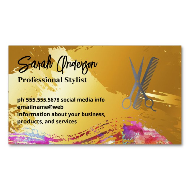 Gold Brushed | Artistic | Salon Tools Business Card Magnet (Front)