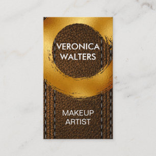 Gold Brushed Brown Leather Business Card