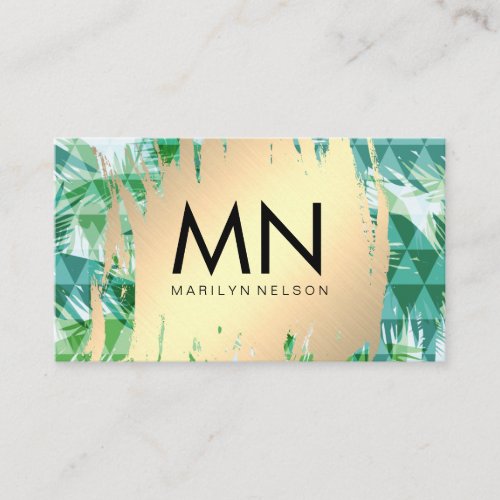 Gold Brushed  Geometric Palm Background Business Card