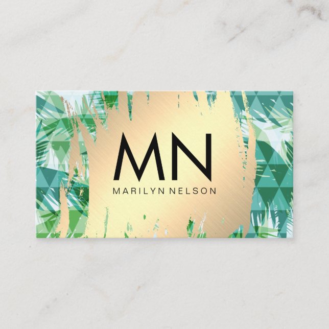 Gold Brushed | Geometric Palm Background Business Card (Front)