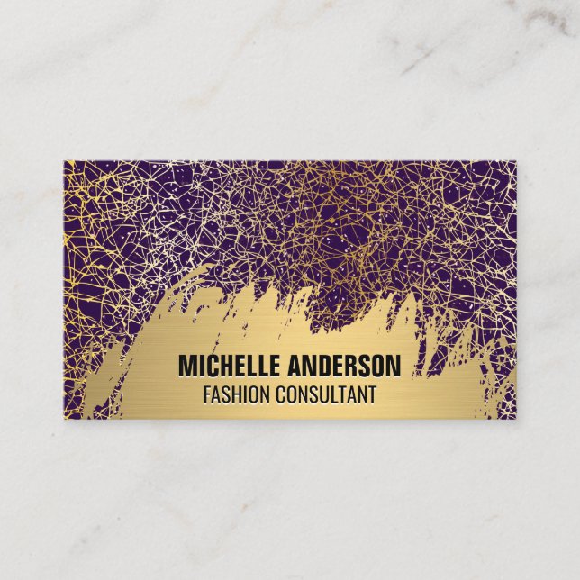 Gold Brushed | Gold Purple Texture Business Card (Front)