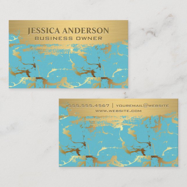 Gold Brushed | Gold Teal Business Card (Front/Back)