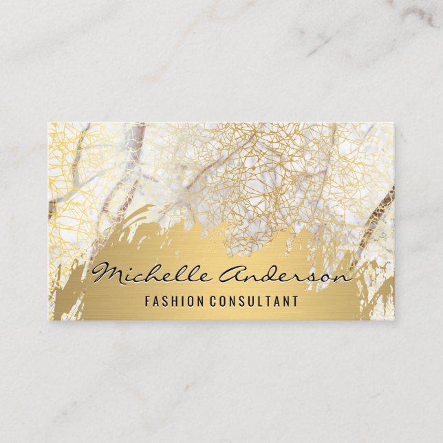Gold Brushed | Gold Texture | Marble Background Business Card (Front)
