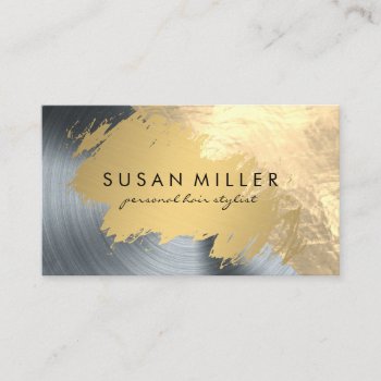 Gold Brushed Leather Golden Metallic Background Business Card by lovely_businesscards at Zazzle