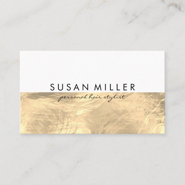 Gold Brushed Leather Golden Metallic Color Block Business Card (Front)