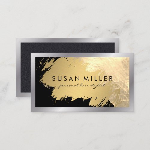 Gold Brushed Leather  Silver Borders Business Card