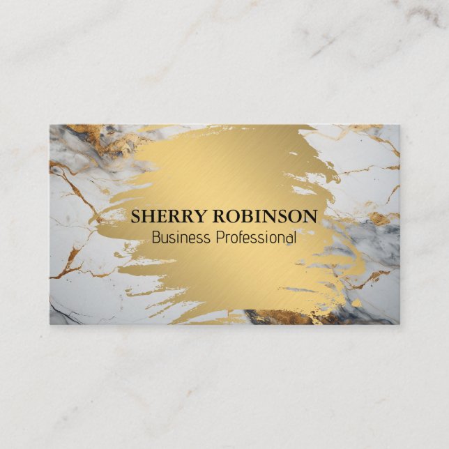 Gold Brushed | Marble Background Business Card (Front)