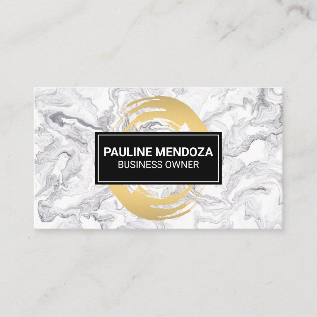 Gold Brushed | Marble Background Business Card (Front)