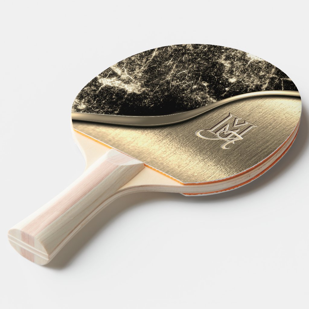 Gold Brushed Metal and Metallic Stone Monogrammed 