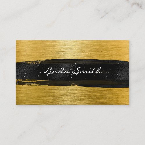 Gold Brushed Metal Foil Black Brush Strokes Business Card