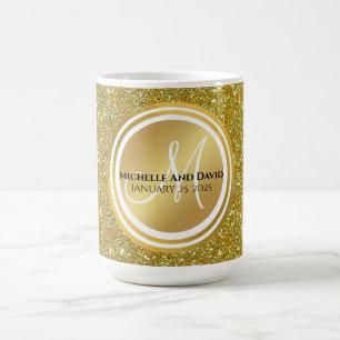 Gold Brushed Metal Glitter Monogram Name Coffee Mug