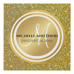 Gold Brushed Metal Glitter Monogram Name  Faux Canvas Print
