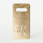 Gold Brushed Metal Glitter Monogram Name Samsung Galaxy S10 Case<br><div class="desc">Easily personalize this trendy chic phone case design featuring pretty gold sparkling glitter on a gold brushed metallic background.</div>