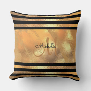 Gold Brushed Metal Glitter Monogram Name wedding Throw Pillow