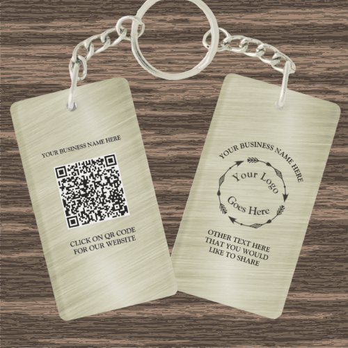 Gold Brushed Metal Logo and QR code Acrylic  Keychain