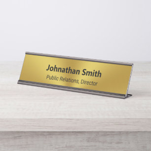 Gold Brushed Metal Look Employee Name Job Title Desk Name Plate