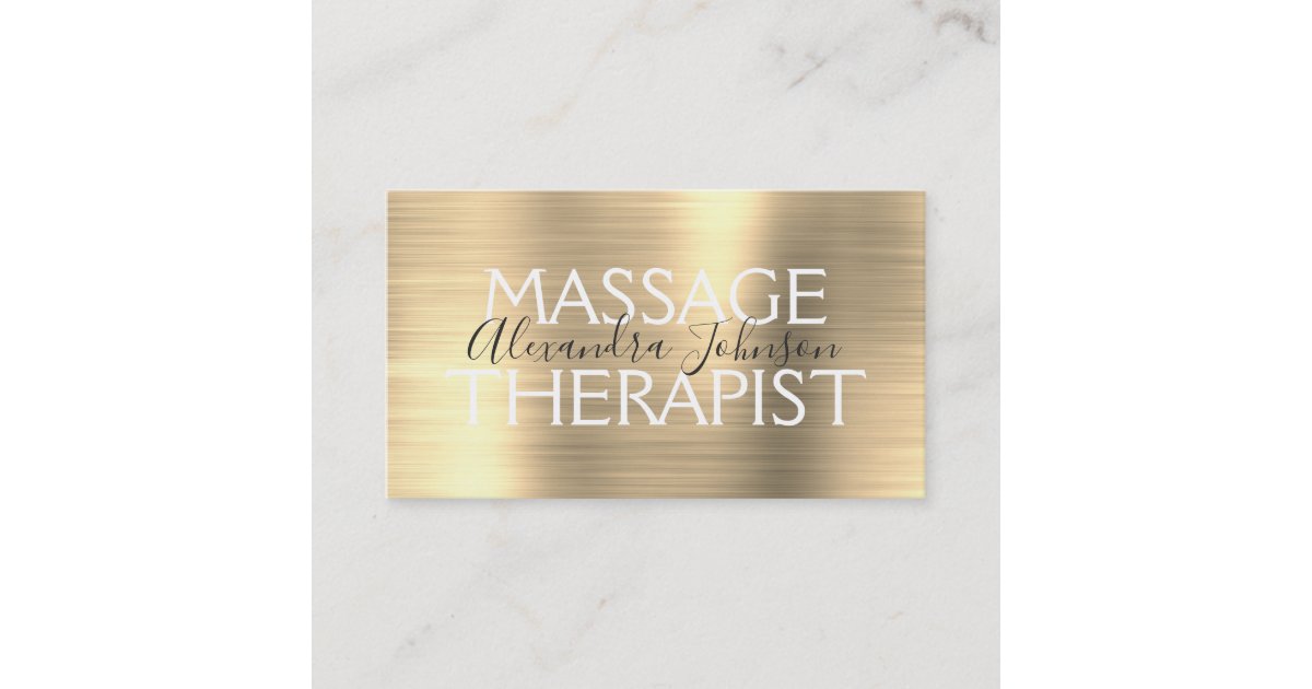 Gold Brushed Metal Massage Therapist Business Card Zazzle