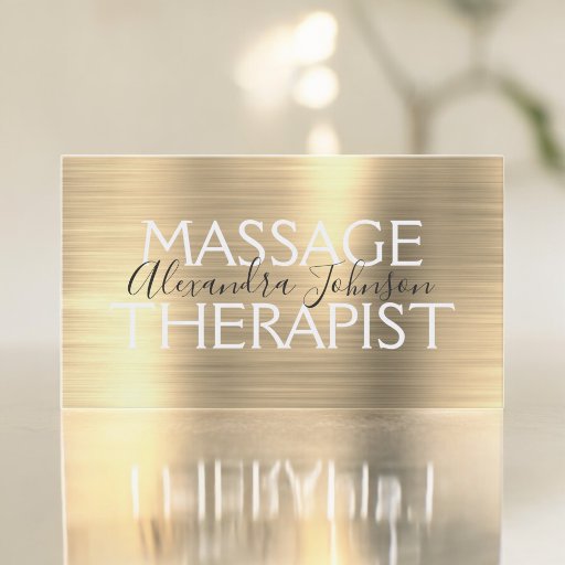 Customizable Gold Brushed Metal Massage Therapist Business Card