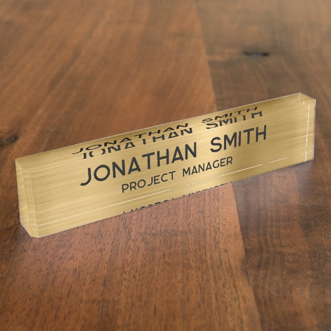 Gold Brushed Metal Minimalist Name Desk Name Plate (Side)